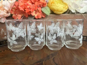 Vintage Libbey Drinking Juice Glasses Monarch Butterfly White Set Of 4 - Picture 1 of 5