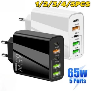 65W Quick Charger UK Plug Fast Wall Charger Power Adapter 5 Port USB-C PD Type C - Picture 1 of 22