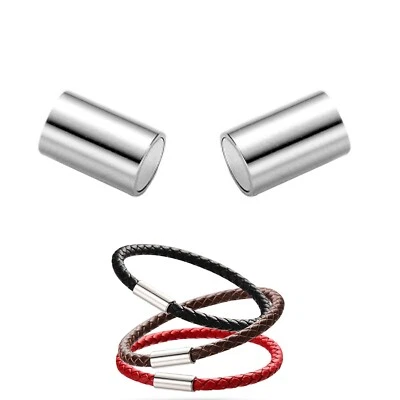 10 Silver Bracelet Necklace Cylinder Magnetic Clasps Glue End Caps Fit 3mm Cord - Image 1 of 4