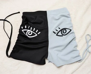 Grau Schwarze SheIn Bade Shorts Hot Pants Kurze Raff Augen Hose S 34 36 - Bild 1 von 2