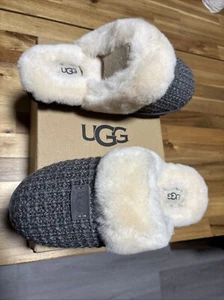 *NEU mit Karton* UGG kuschelige anthrazit Strick Lammfell Hausschuhe/Pantoletten US Damengröße 11 - Bild 1 von 4