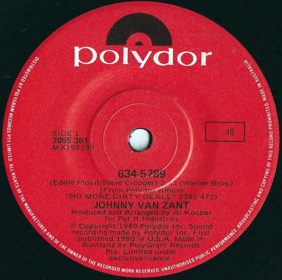 Johnny Van Zant ORIG OZ 45 634-5789 NM ’80 Polydor Lynyrd Skynyrd Southern Rock - Image 1 of 1
