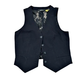 Express Womens Vest Size 9/10 Black Lace Back Button Up Y2K Goth Dark Academia - Picture 1 of 8