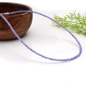 Blue Tanzanite Faceted Round Tiny 2-3MM Gemstone Beaded 18" Necklace Men Woman - Picture 1 of 10
