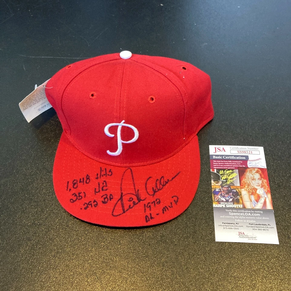 Dick Allen Signed Heavily Inscribed STATS Philadelphia Phillies Hat JSA COA - Image 1 of 4
