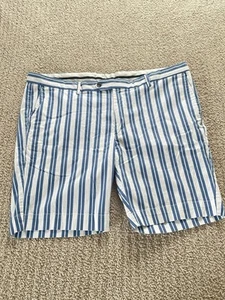 Hackett Vintage Mens Kensington Slim Striped Cotton Shorts Blue White Size 42 - Picture 1 of 8