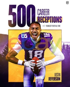 Justin Jefferson 500 Career Receptions Minnesota Vikings 8x10 NFL Football Photo - Picture 1 of 1