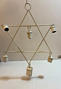 White Metal Star of David Wind Chimes Outdoor Metal Bells 15" - Picture 1 of 4