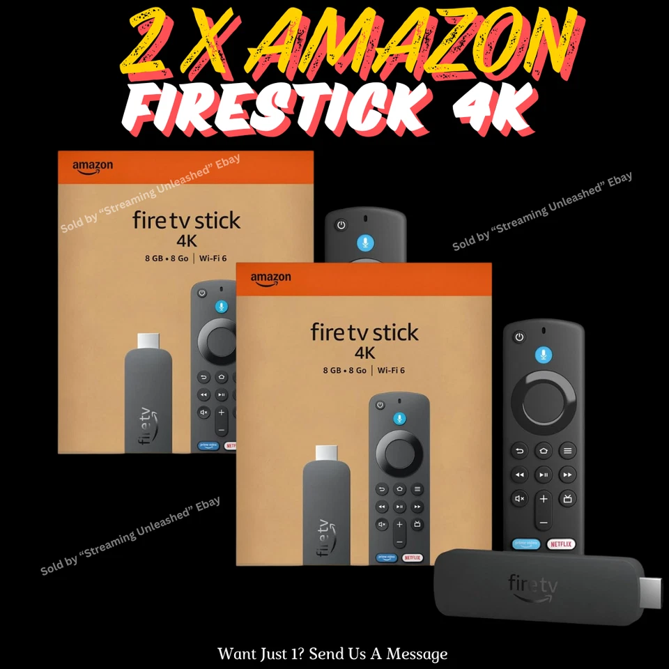 2 x Reproductor multimedia de transmisión Amazon FireStick 4K UHD Wi-Fi 6 listo 8 GB de almacenamiento Foto 1 de 1