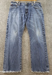 Polo Ralph Lauren Hampton Straight Denim Jeans Mens 38x30 Med Wash Whiskering - Picture 1 of 17