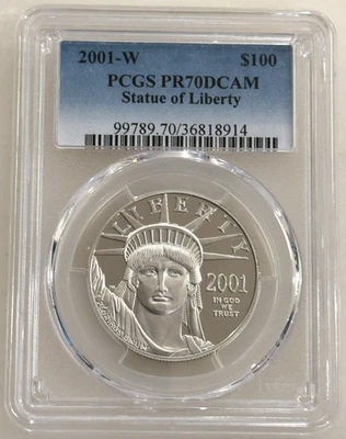 2001-W $100 PLATINUM EAGLE STATUE OF LIBERTY PCGS PR70 DCAM - Image 1 of 2