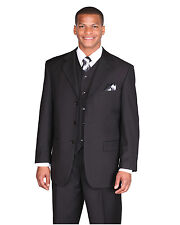 Men's High Quality 3 Piece Luxurious Wool Feel Suit Color Black size 38R--56L