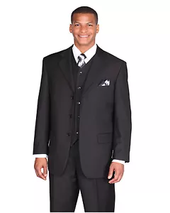 Men's High Quality 3 Piece Luxurious Wool Feel Suit Color Black size 38R--56L - Picture 1 of 4