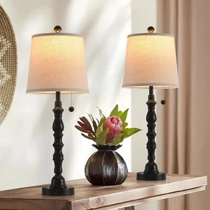 Lampen 2er Set Modern Landhaus Tischlampe Nachttisch Leselampen Wohnzimmer - Bild 1 von 14