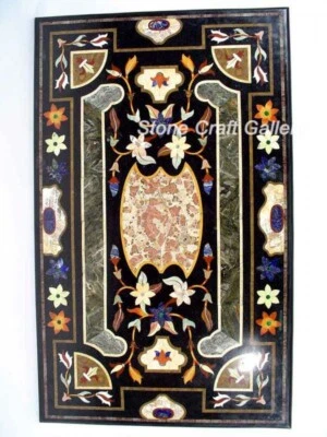 48" x 24" Marble Coffee Table Top Semi Precious Stones Inlay Handmade Work - Image 1 of 3