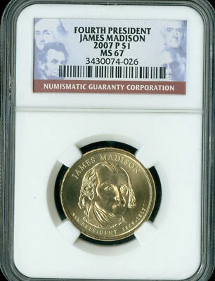 2007 P JAMES MADISON DOLLAR NGC MS67 BUSINESS STRIKE ONLY 1 FINER  * - Image 1 of 2