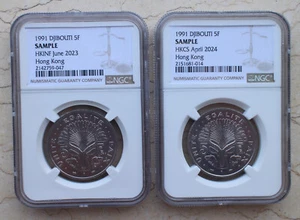 A Pair NGC Sample 1991 Djibouti 5F Coins for 2023 & 2024 Hong Kong HKINF & HKCS - Picture 1 of 2