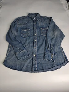 Wrangler Shirt Mens Sz XL Blue Denim Pearl Snap Western - Picture 1 of 5