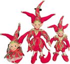 3 PC SET - Christmas Handmade Holiday Posable Elves And Jester Figurines / Dolls