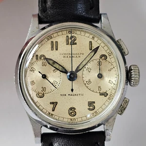 CHRONOGRAPH HARMAN-CRONO MANUALE-RUOTA A COLONNE-TUTTO FIRMATO-VALJOUX 23-RARO - Picture 1 of 24