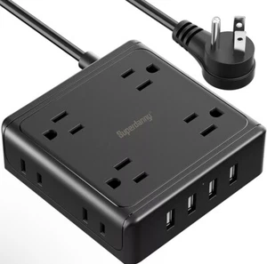 SUPERDANNY Power Strip with 8 AC Outlets & 4 USB Port Mountable Flat Plug Travel - Picture 1 of 5