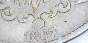 US Shield Nickel Error Coin: 1867 No Rays Nice Doubling + Free Shipping (CO-938) - Picture 1 of 5