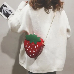Strawberry Design Chain Crossbody Bag, Mini Cartoon Novelty Purse, Fashion Faux - Picture 1 of 7