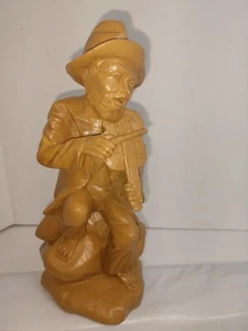 Hand-Carved 7.75" Wood Violen Player Man Rustic Musical Folk Art Decor - Picture 1 of 7