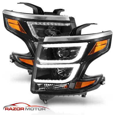 For 2015-2020 Chevy Tahoe Suburban LED DRL Projector Black Headlights Left Right Foto 1 de 4