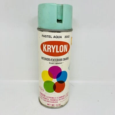 Vintage 70s KRYLON PASTEL AQUA 2002 Notch Top Paper label Spray Paint can Borden - Image 1 of 4