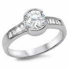  Women's Solid Sterling Silver CZ Bezel Set Engagement Ring Size 5,6,7,8,9  R36
