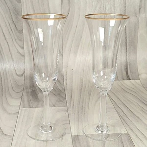 Lenox HAYWORTH CHAMPAGNE FLUTES Set of 4 Glasses Faceted Stems GOLD Rim 8" - Picture 1 of 10