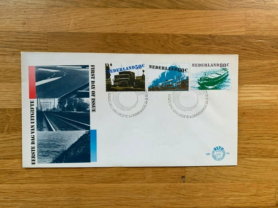 NETHERLANDS 1980 FDC 186 TRUCK TRANSPORT BARGE RAILWAY - Image 1 of 1