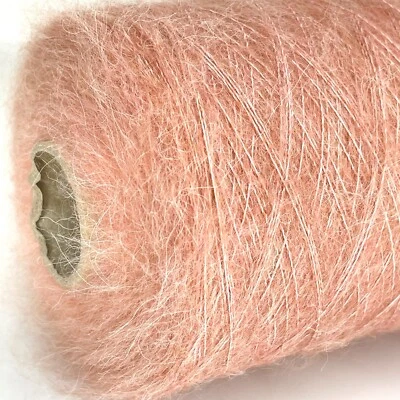 Pink White ALPACA WOOL FLUFFY Yarn on Cone LACE WEIGHT *USA TARIFF FREE* - Image 1 of 4