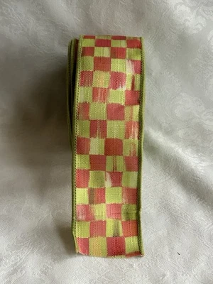 (1 Yard) Mackenzie Childs TULIP CHECK 2" Wired RIBBON m25-no - Image 1 of 3