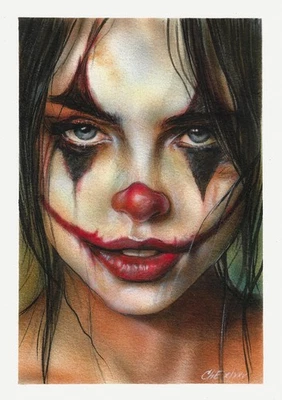 pintura original A4 298ChE obra de arte acrílico aerógrafo mujer con cara de bromista Foto 1 de 2