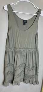 Daytrip Women’s Olive Green Tank Tunic Shirt Medium Lace Ruffle Boho - Picture 1 of 8