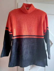 S/M Ladies Chenille Orange and Black Polo Neck Jumper in Great Used Condition - Picture 1 of 7