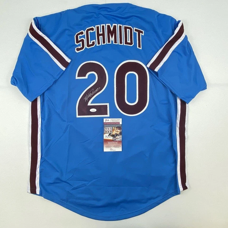 Autographed/Signed MIKE SCHMIDT Philadelphia Retro Blue Baseball Jersey JSA COA - Image 1 of 4
