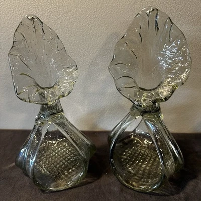 Glass Candle Holders, Clear Handblown Glass Pillars 11” Tall, 5” Wide, Set of 2 - Image 1 of 4