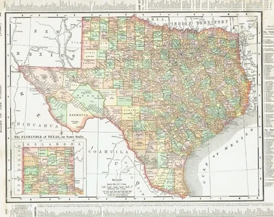 Mapas a color antiguos de Texas y Oklahoma/territorio indio con fecha de 1902 Foto 1 de 4