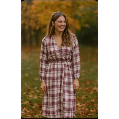 Knox Rose Women's Plaid Dress Long Sleeve Midi Ruffle Neck - Size M EUC - Image 1 of 4