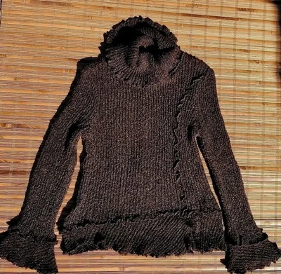 Suéter Lisa Int’l Marrón Cobre Brillante Roscado Volantes Dobladillo Bohemio Elegante Talla XL Foto 1 de 4