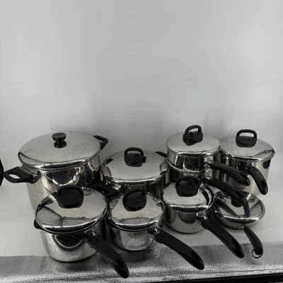 Vintage Revere Ware Tri-Ply 17 Pc Cookware Set w/ Pour Spouts & Copper Pan - Image 1 of 4