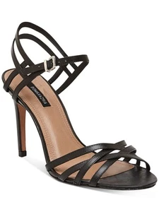 BCBG MAXAZRIA Womens Black Tanya Round Toe Stiletto Leather Sandals Shoes 8 - Picture 1 of 11