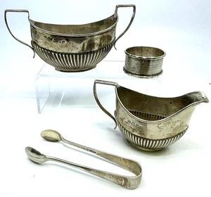 ANTIQUE SOLID SILVER CREAM JUG & MATCHING SUGAR BOWL Hallmarked - Picture 1 of 6