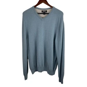 Nordstrom Gr. XL blau V-Ausschnitt Kaschmir Pullover leicht Preppy Luxe Karriere - Bild 1 von 8