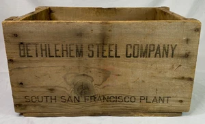 Vintage Bethlehem Steel Corporation South San Francisco Plant Wooden Crate Box - Picture 1 of 9