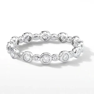Round Cut Moissanite Bubble Ring 925 Sterling Silver Eternity Band Pass Tester - Picture 1 of 14