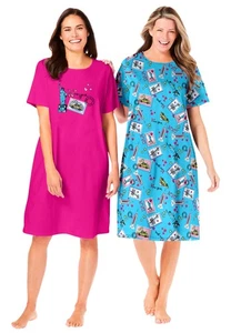 Dreams & Co. Plus Size 2-Pack Short-Sleeve Sleepshirt - Picture 1 of 82